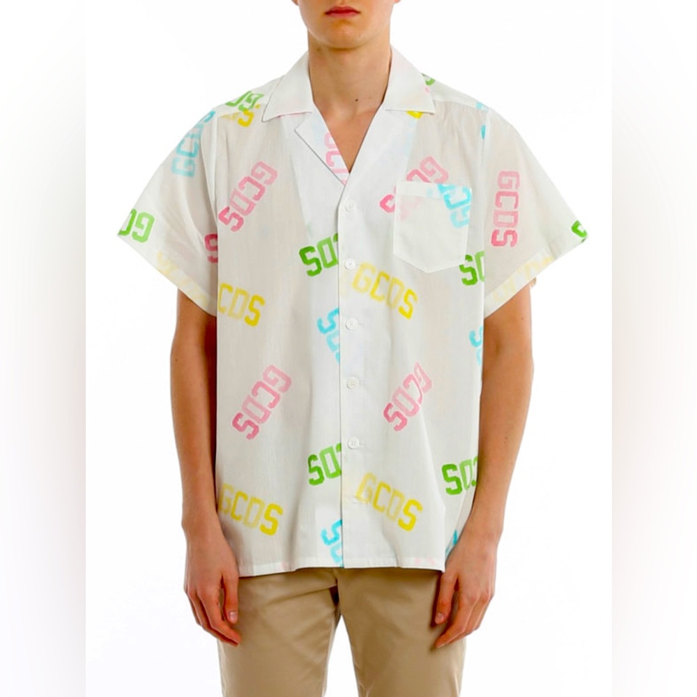 GCDS XS ALL OVER PRINT LOGO BUTTON DOWN SHIRT